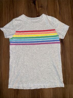 Gray Short-Sleeve Tee with Rainbow Stripes
